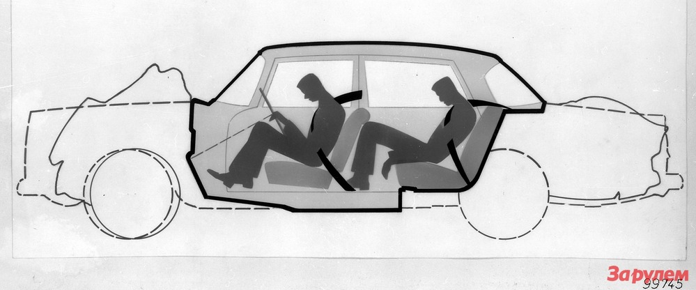 Схема кузова Mercedes-Benz W111 с передней и задней сминаемыми зонами