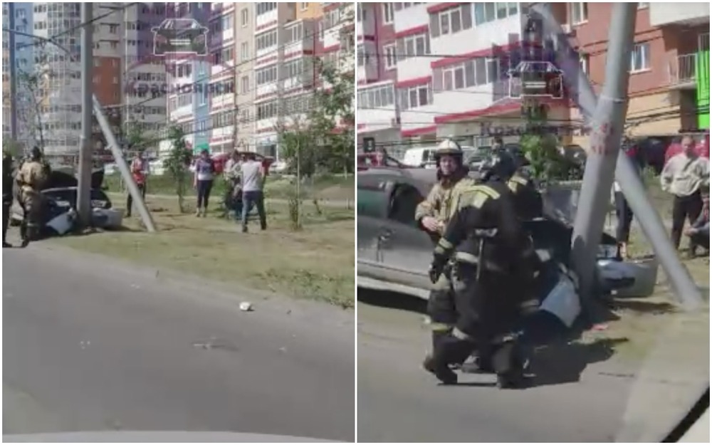 Пьяный водитель картинно расколол столб пополам