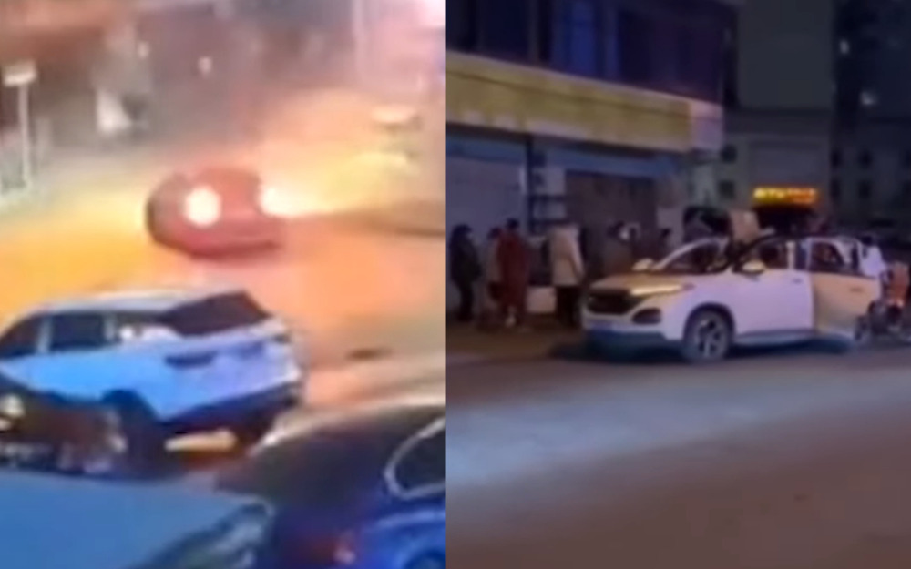 Машину разорвало на части мощным взрывом (видео)