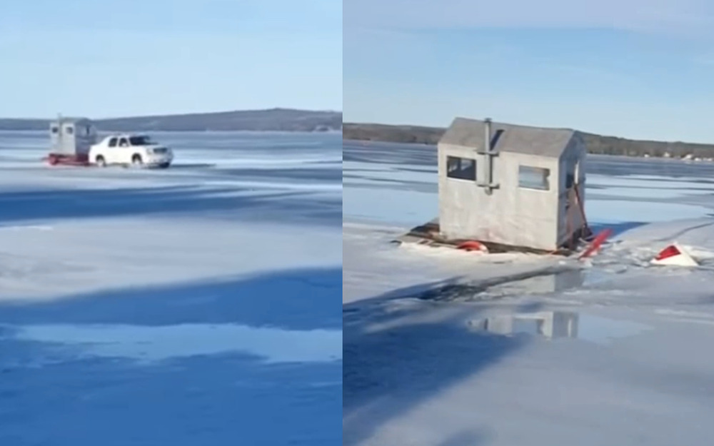 Завораживающее зрелище: Cadillac медленно уходит под лед (видео)