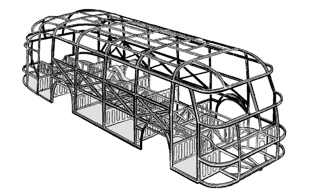 Легкий каркас кузова на мощном основании для ЛАЗ‑695 спроектировали по лекалам немецких автобусов Mercedes-Benz и Setra (Setra - от selbsttragend - самонесущий). Профили (основные - из стали толщиной 1,5...2 мм), из которых делали каркас, и у ЛАЗ-695Б и ЛАЗ-695Е они были одинаковыми.