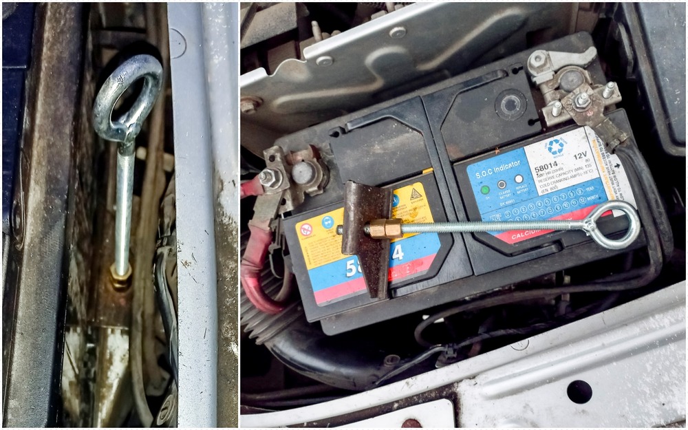 Приспособление «крючок-кольцо» значительно облегчило процесс снятия аккумулятора.