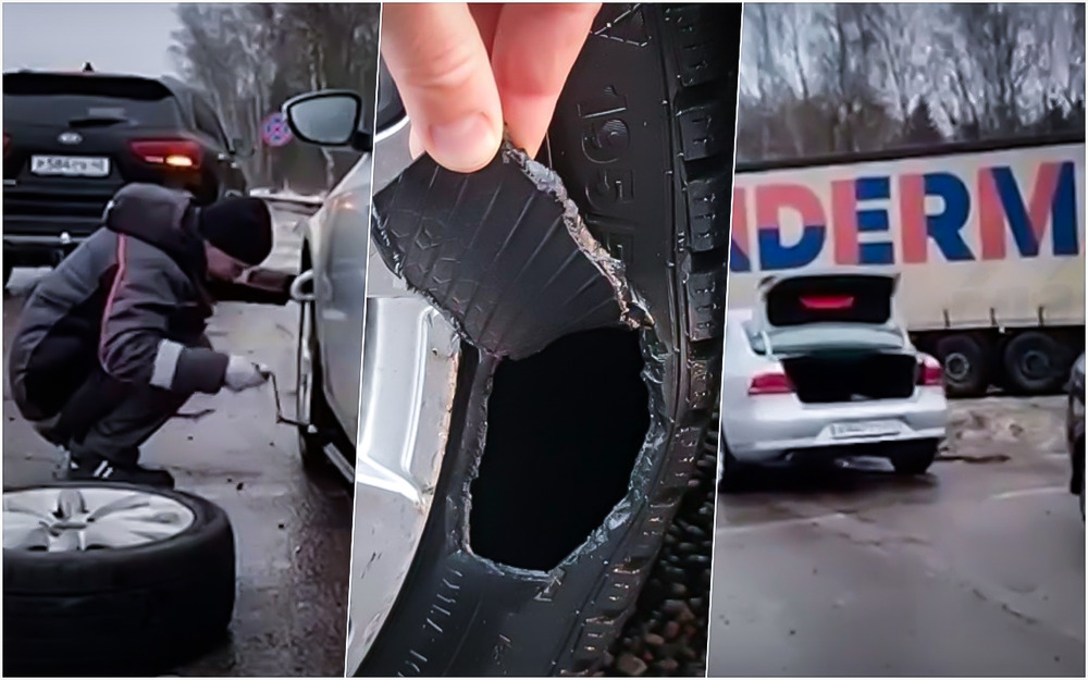 В Калужской области десятки машин остались без покрышек