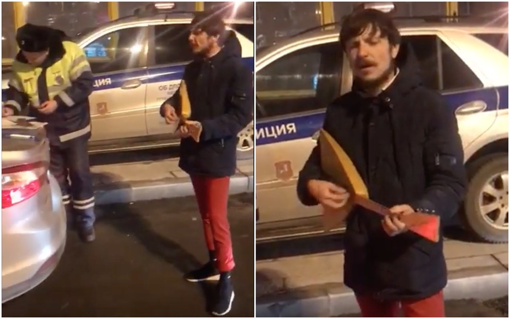 Веселый водитель под частушки прощается с правами (видео)