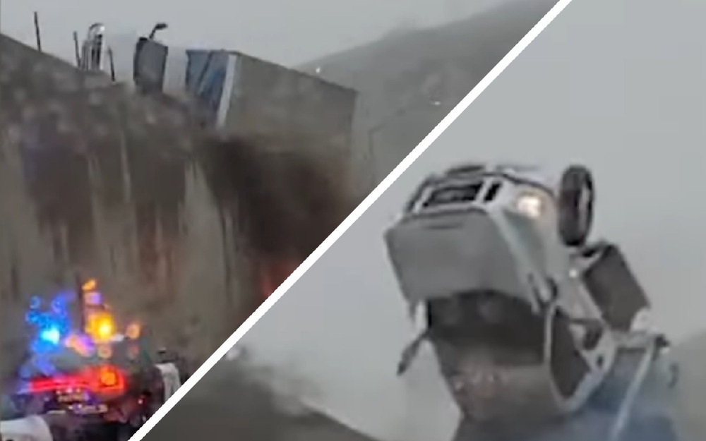 Грузовик рухнул прямо на место предыдущей аварии (видео)