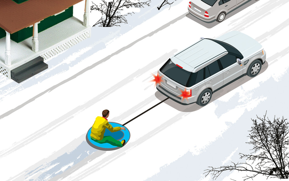 В поле, на проселке, по дворам - где можно буксировать «ватрушку» с человеком