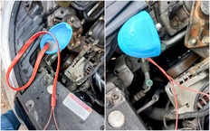 «Разверстая пасть» бачка омывателя Kia Rio свободно поглощает два метра силиконовой греющей ленты. Причем жидкости она вытесняет совсем немного - около 200 мл. Заливке омывайки провода не мешают.